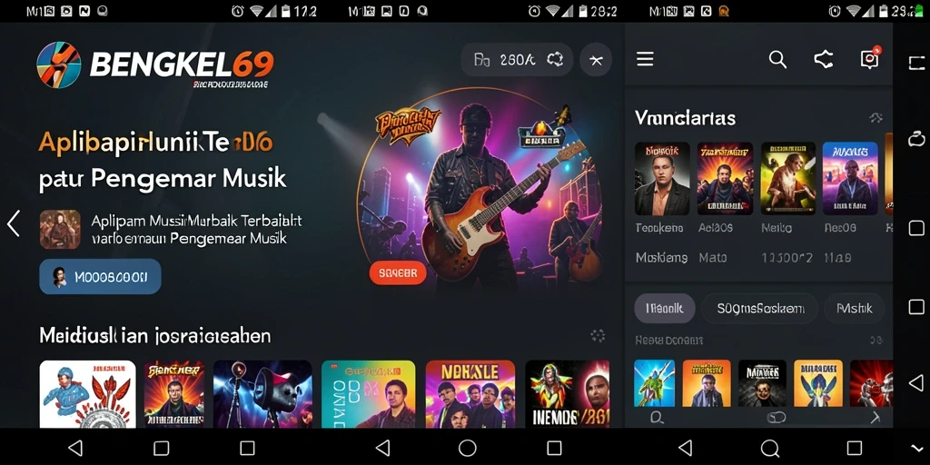 Tampilan antarmuka BENGKEL69 dengan berbagai lagu dan fitur menarik.