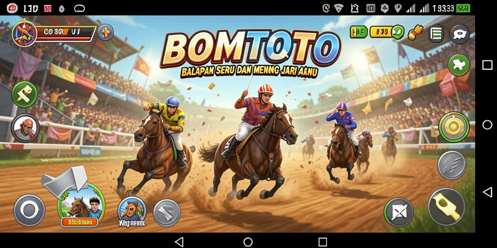 Screenshot gameplay BOMTOTO menampilkan aksi balapan yang mendebarkan.
