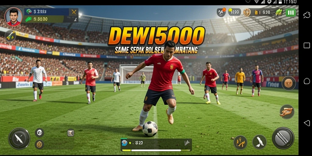 Tampilan gameplay menegangkan dalam DEWI5000 saat mencetak gol.