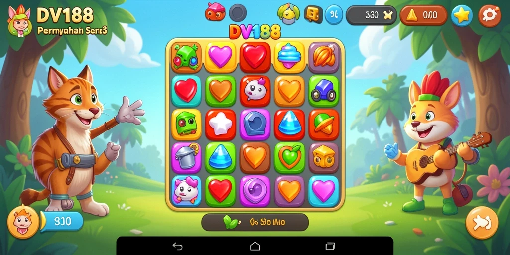 Tangkapan layar permainan DV188 menunjukkan keseruan gameplay Match-3 yang dinamis.