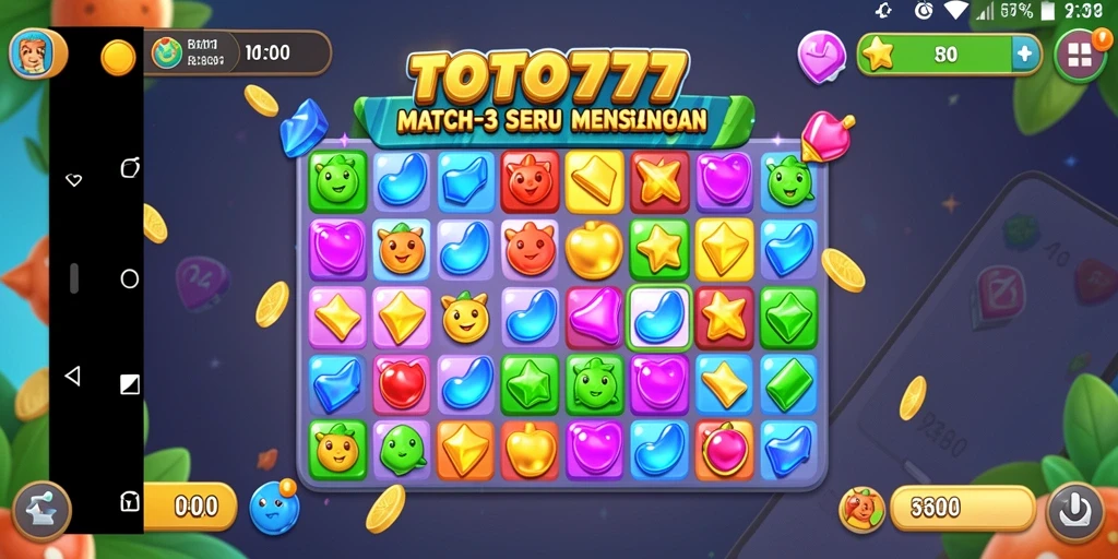 Tampilan menawan dari gameplay Match-3 TOTO777 yang seru.